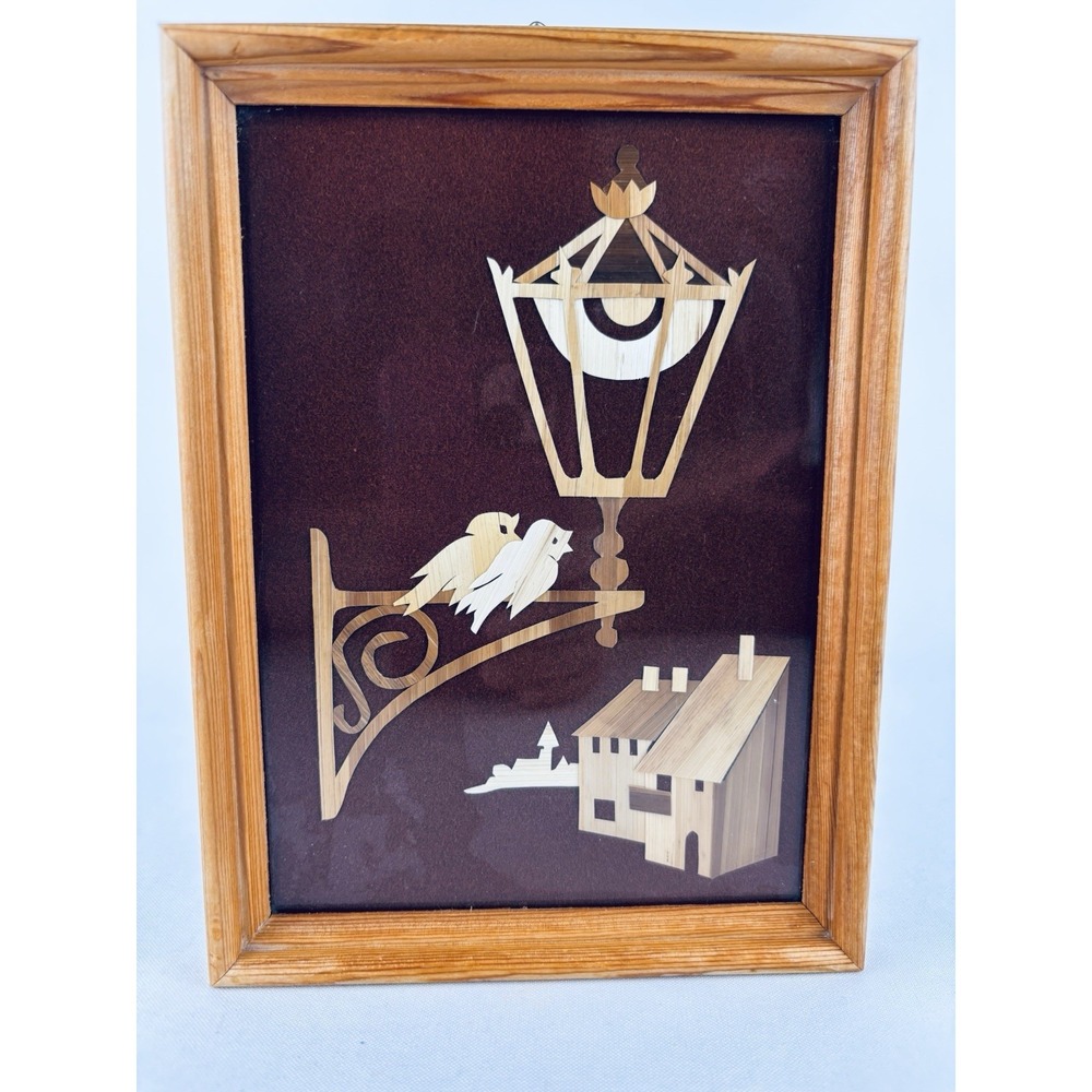 Vintage K. Wohlfahrt German Wood Marquetry Wall Art Inlay Picture Bird Framed